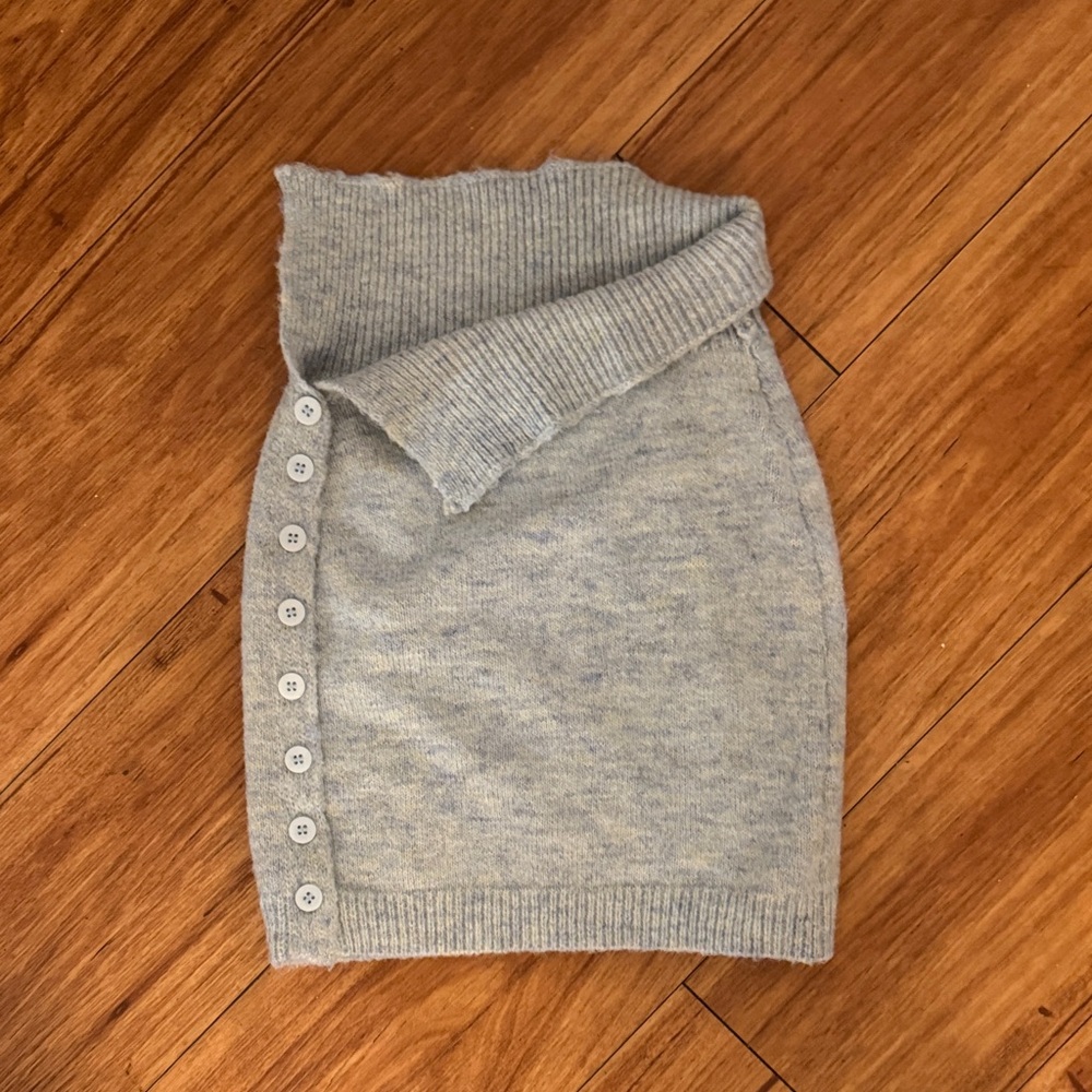 Gray Knit Button-Down Skirt